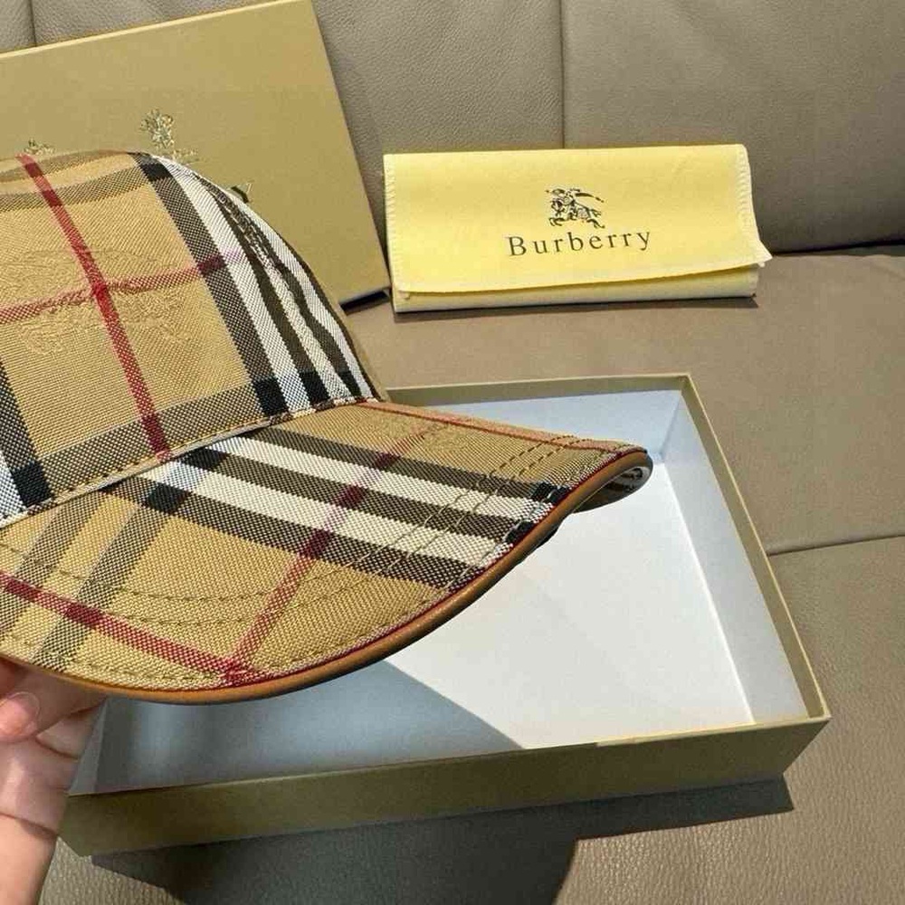 Burberry Tan Plaid Baseball Cap with Black & Red Accents - Picture 2 of 6